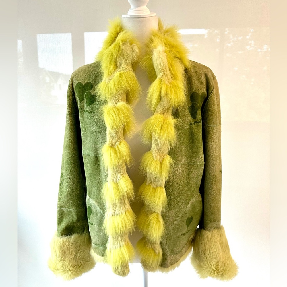 Fur & Leather Lime Green Reversible Coat.